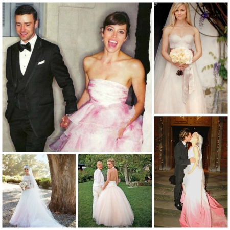 Celebrities in Pink Wedding Dresses