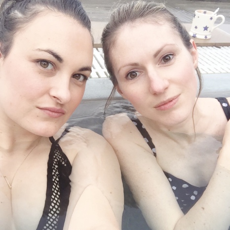 In the hot tub in winter